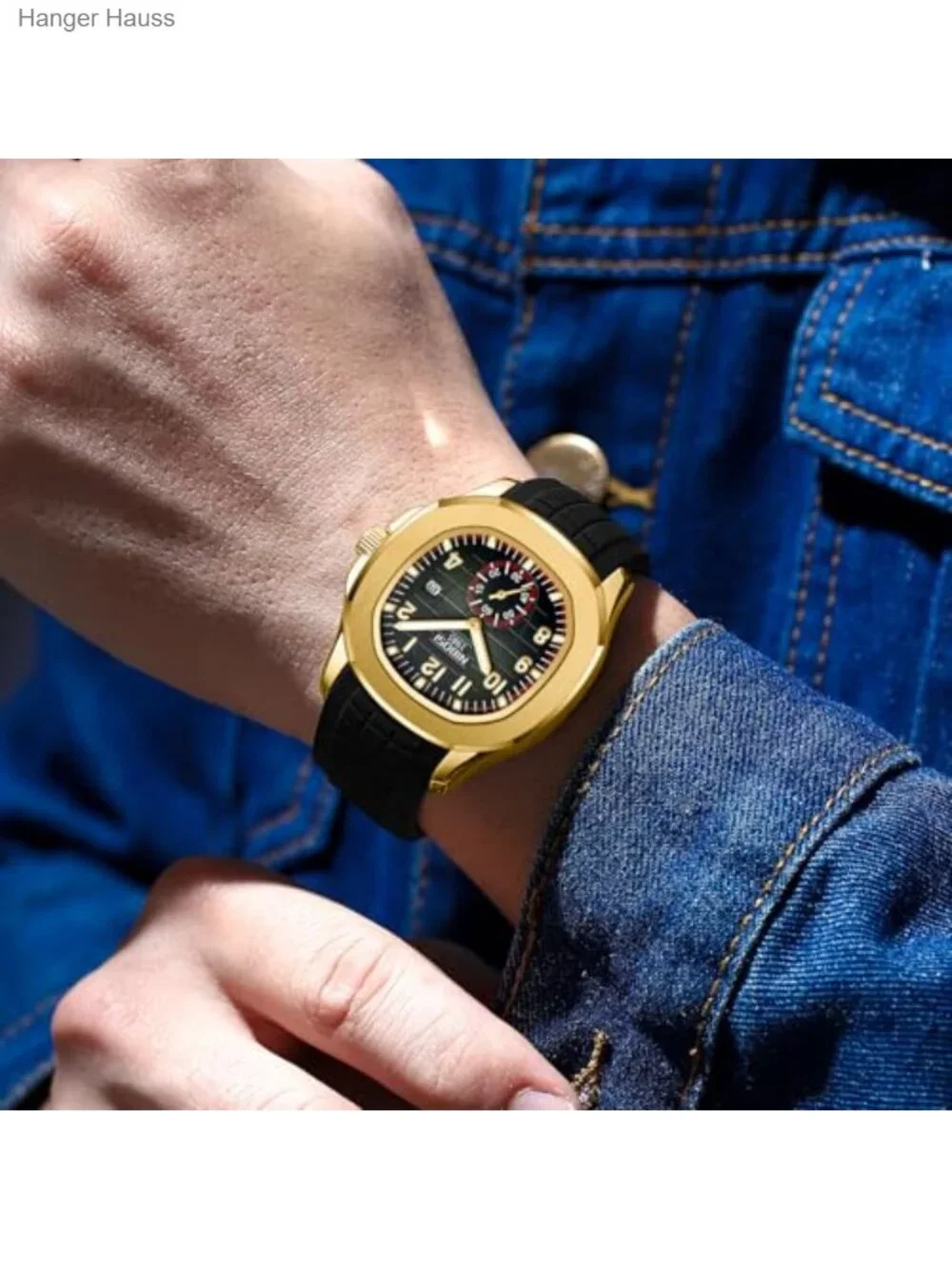 Men's Analog Watch Black Silicone Strap Date Display Quartz Water Resistant